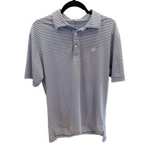 Peter Millar Summer Comfort Men's Striped Polo Shirt Size M Blue White Golf